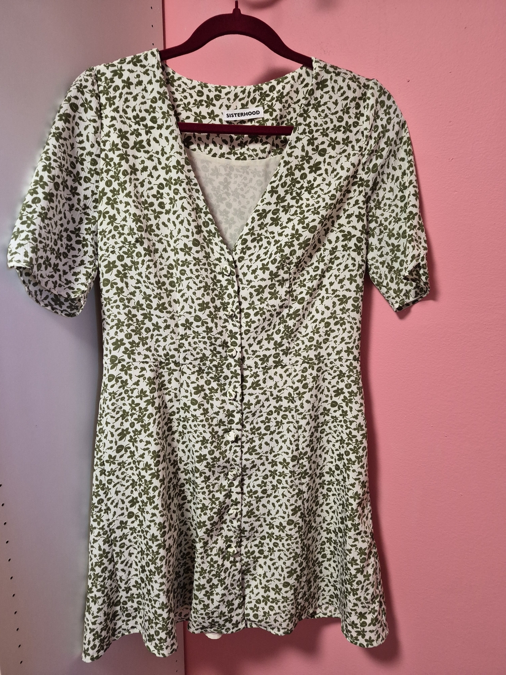 Sisterhood Green Leaf Button-Front Mini Dress